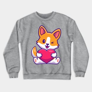 Cute Corgi Dog Holding Heart Cartoon Crewneck Sweatshirt